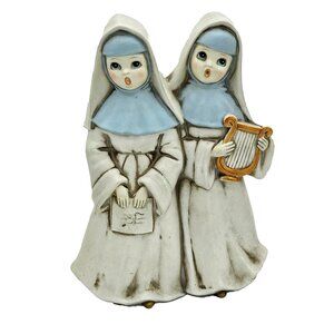 Vintage Josef Original Ceramic Singing Nun Figurine Duo With Harp & Book - Westl